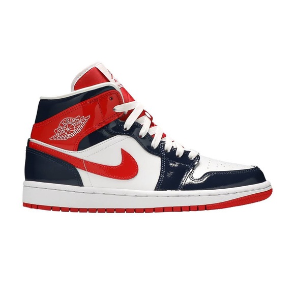 Jordan 1 Mid Champ Colors Midnight Navy University Red White and Blue